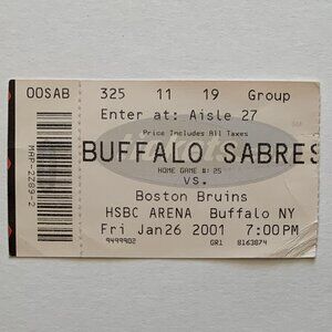Buffalo Sabres vs Boston Bruins @ HSBC Arena (Buffalo, NY) 2001 NHL Ticket Stub